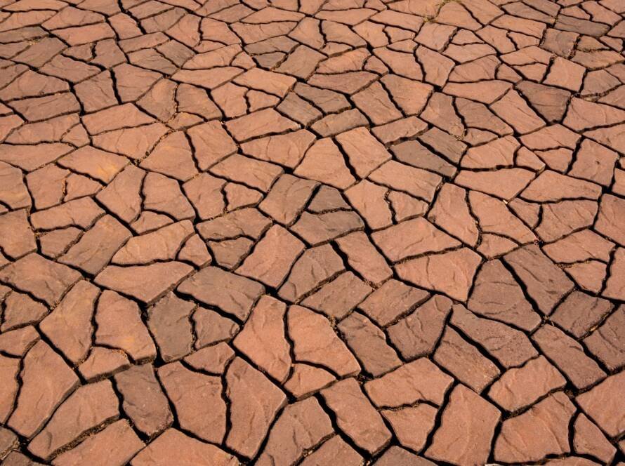 High angle view of vintage brown stone cladding pavement floor